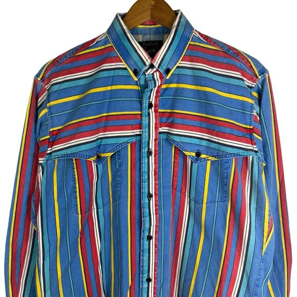 Ruddock Bros Shirt Mens L / XL Striped Button Down Western Cowboy 90s Vintage - Picture 1 of 5